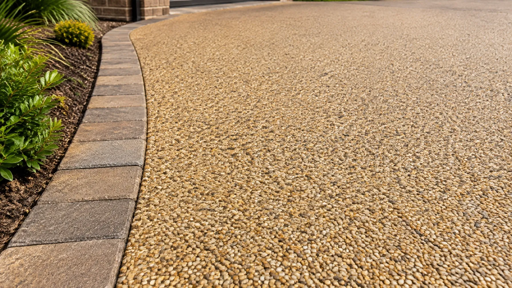 Resin bound driveway with a brick border